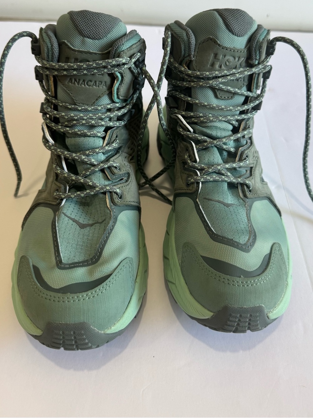 Hoka Anacapa Trail Boots in Mint and Dark Green
